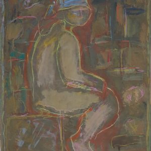 5747 ah jan wodyński, siedząca postać, 1968 r.,  gwasz, kredka, 67 x 55 cm