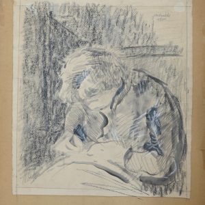 5808 ah jan wodyński, szyjąca, tusz, pastel, 37,5 x 33 cm.