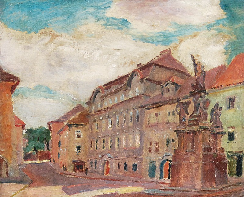 5933 ah autor ignacy pinkas, plac maltański na malej stranie w pradze, 1925, olej tektura, 22x27,