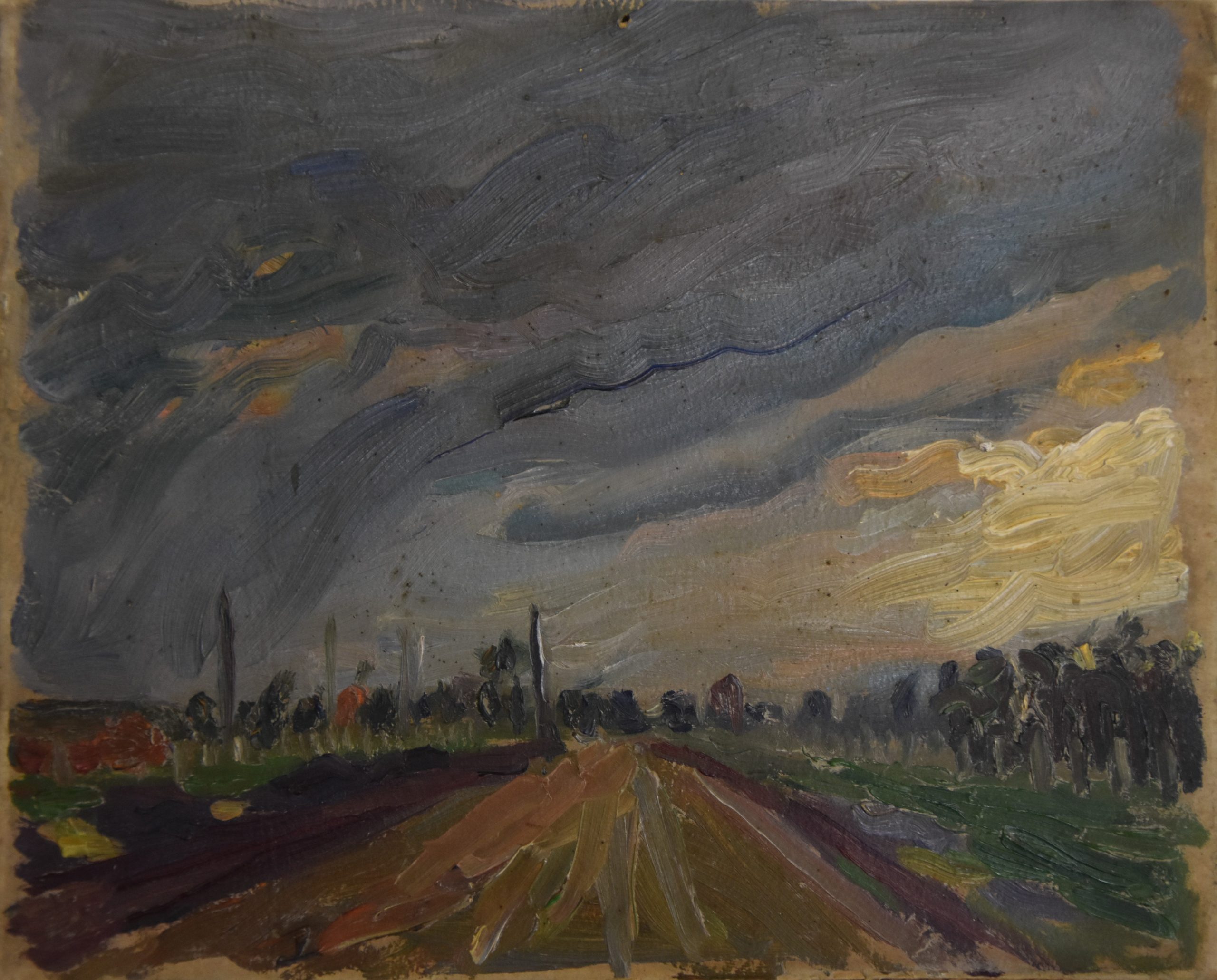 6182 ah, autor jerzy adam brandhuber, droga oświęcimska, olej na dykcie, 20 x 25 cm