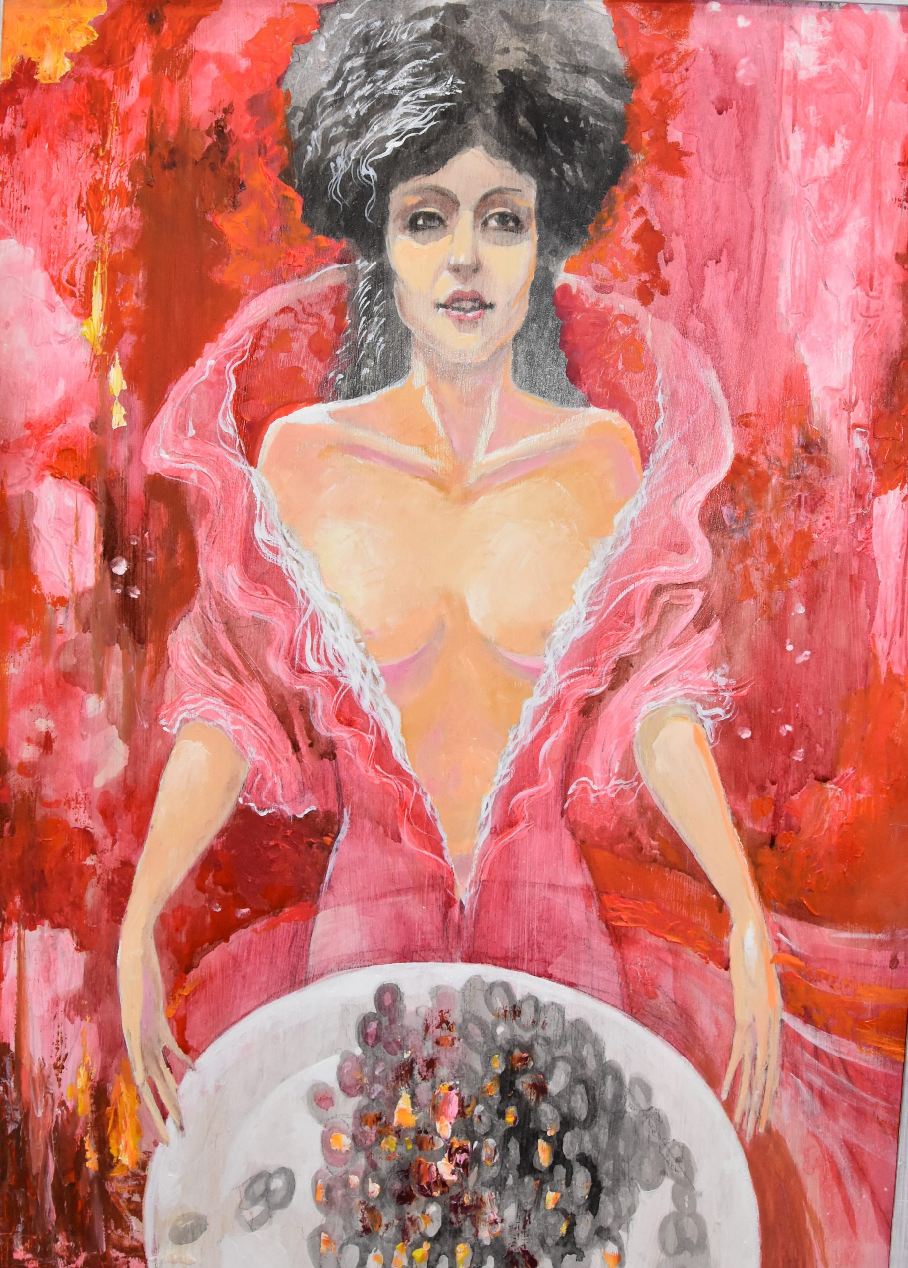 6369 ah, autor sergiej garkavij ukraina, winogrona, akryl tusz na dykcie, 70 x 50 cm