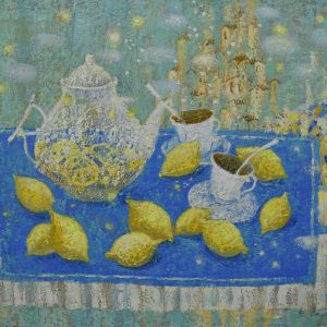 6371 ah, autor kataryna lemesheva ukraina, herbata z cytryną, 2016, enkaustyka, 45 x 60 cm