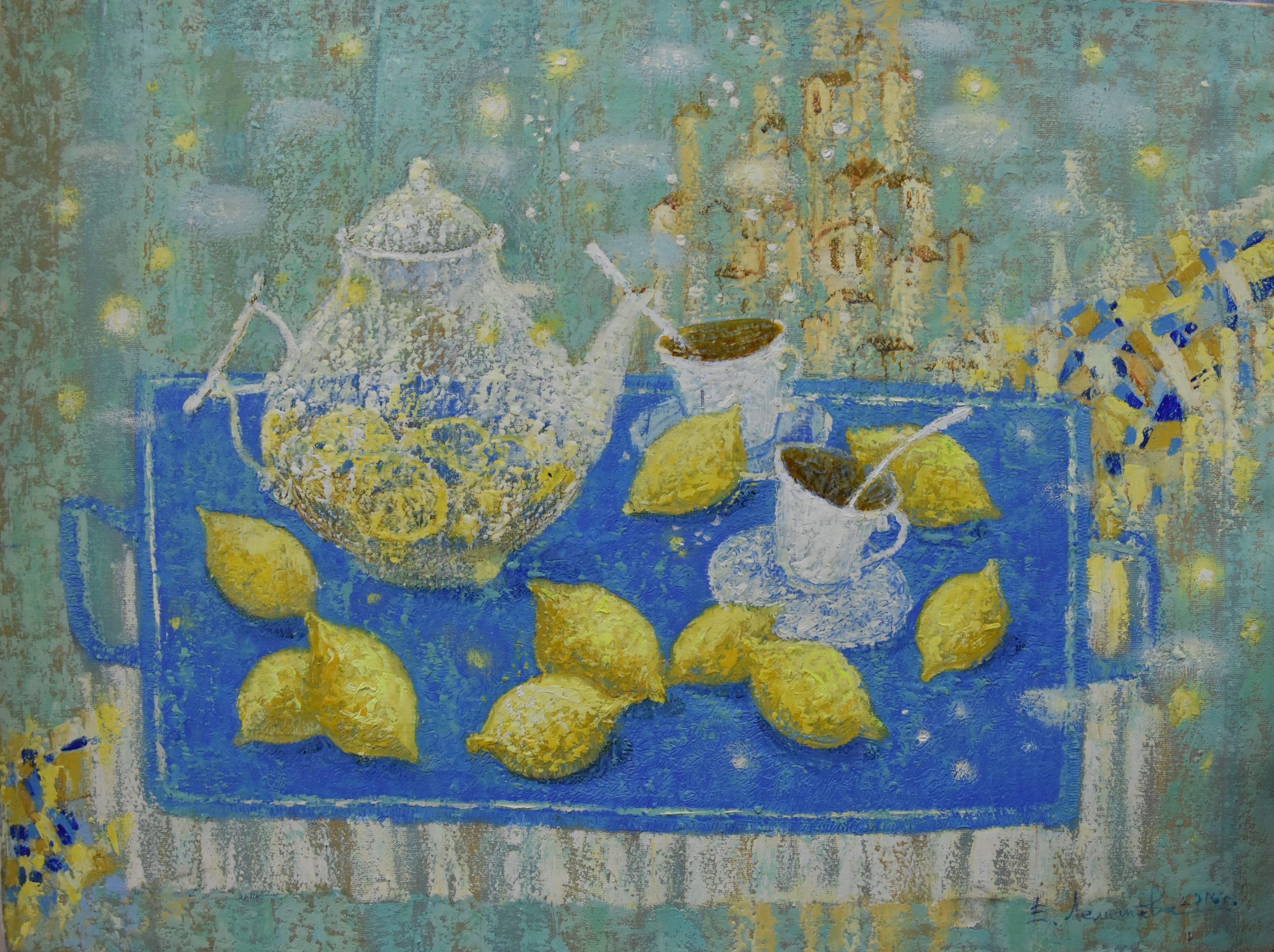 6371 ah, autor kataryna lemesheva ukraina, herbata z cytryną, 2016, enkaustyka, 45 x 60 cm