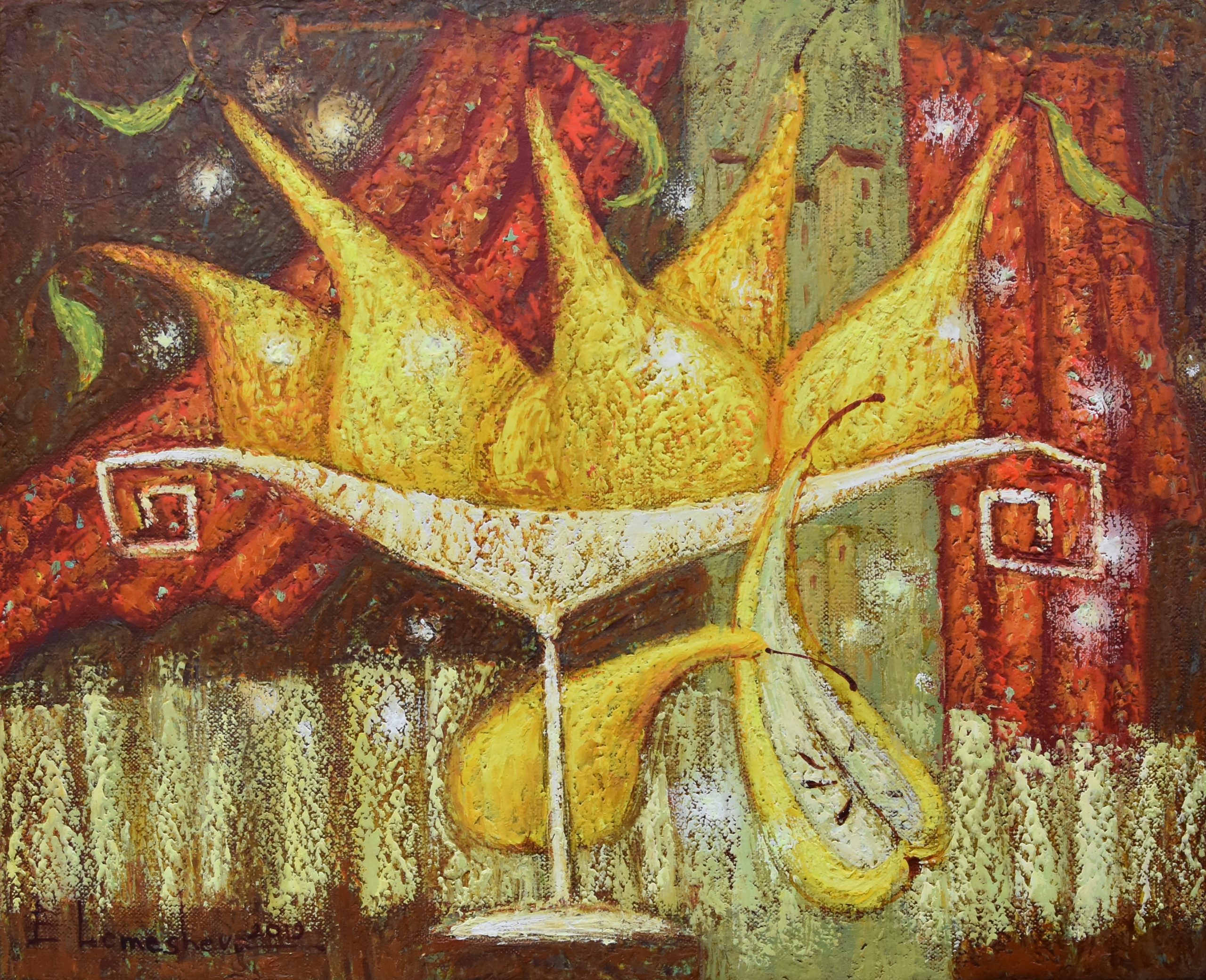 6372 ah, autor kataryna lemesheva ukraina, gruszki, 2019,  enkaustyka, 40 x 50 cm