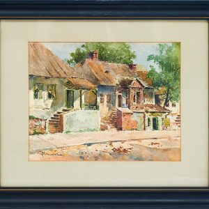 638 ah, autor apolinary kotowicz, stare domki przy ul. floriańskiej, pocz. xx w., akwarele, 21 x 27,5 cm,