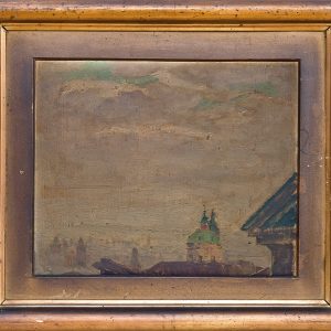 6424 ah obraz praga - kościół św. mikołaja, autor ignacy pinkas, olej na dykcie, 21x26 cm, 1925 r.