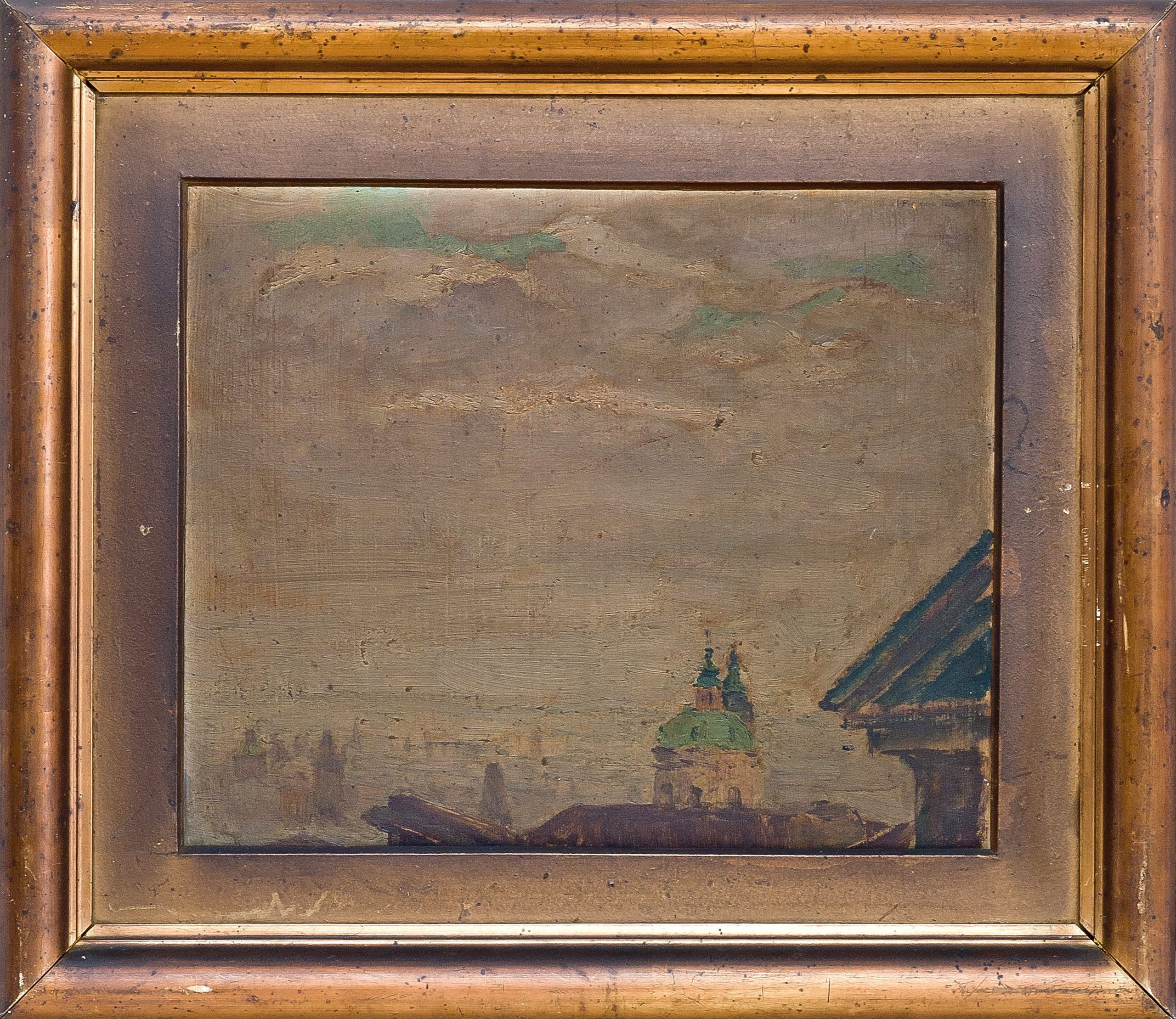 6424 ah obraz praga - kościół św. mikołaja, autor ignacy pinkas, olej na dykcie, 21x26 cm, 1925 r.