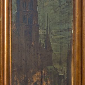 6425 ah obraz kościół najświętszej marii panny w gdańsku, autor ignacy pinkas, olej na dykcie 50x25 cm. pocz. xx w.