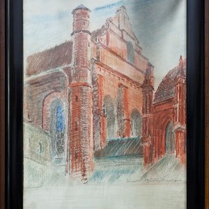 6427 ah obraz pastel, kościół bernardynów w wilnie, autor ignacy pinkas, 57x41 cm. pocz xx w.
