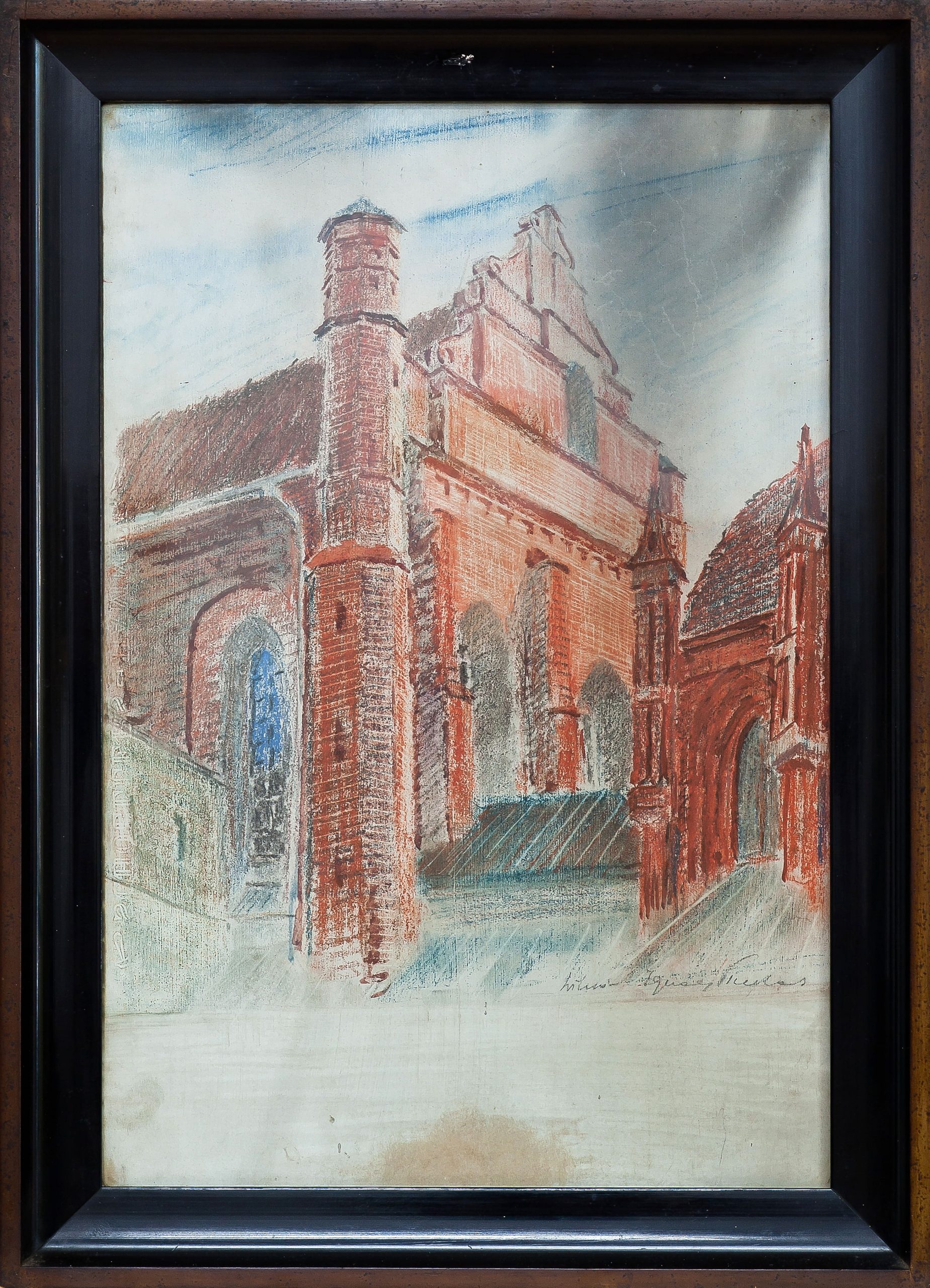 6427 ah obraz pastel, kościół bernardynów w wilnie, autor ignacy pinkas, 57x41 cm. pocz xx w.