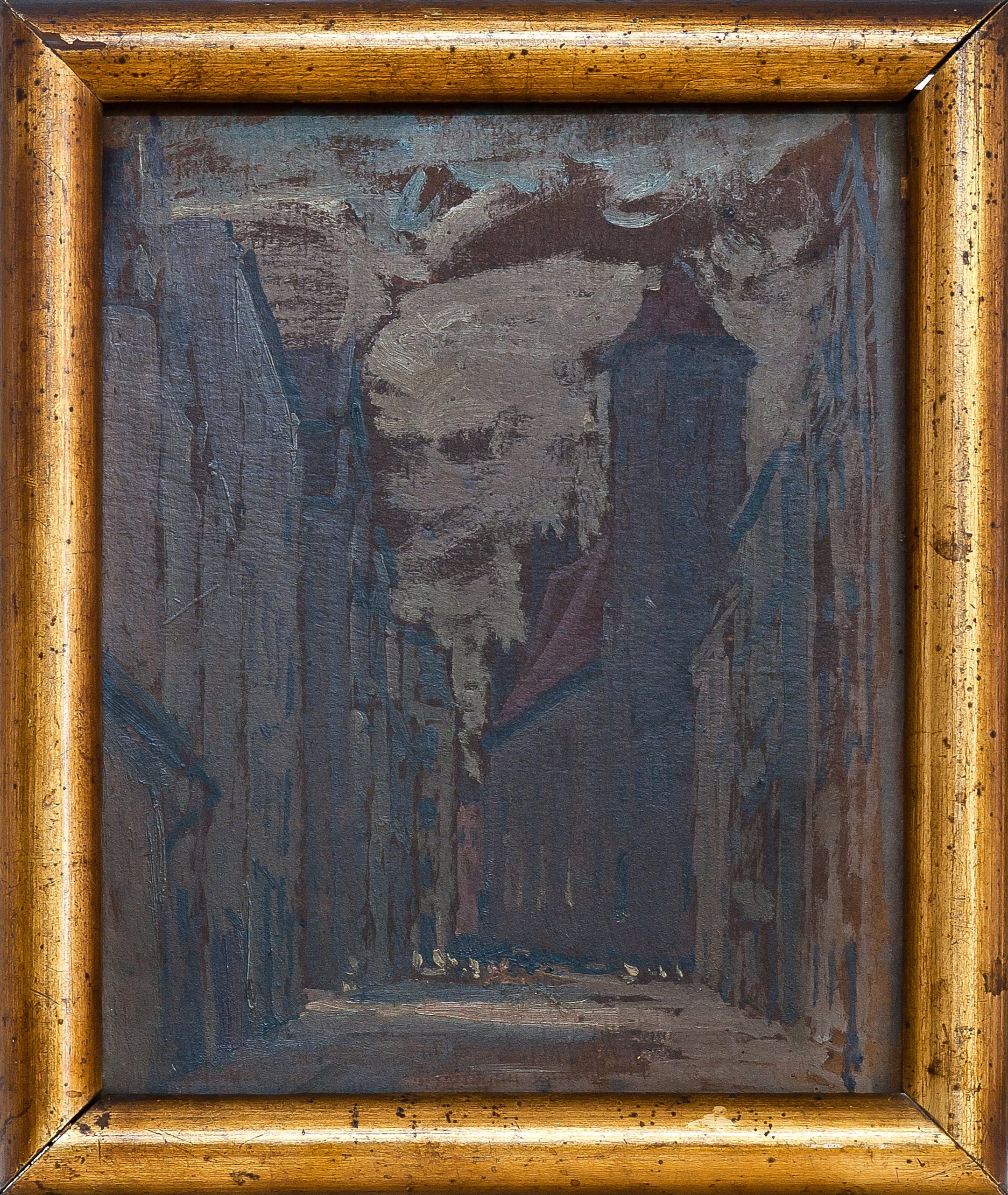 6428 obraz olejny na dykcie, widok na kościół , autor ignacy pinkas, 27x22 cm. pocz xx w.