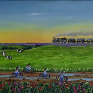 6432 ah, autor barbara józefowicz, wycieczka rowerowa, 2015, akryl na płótnie, 25 x 70 cm