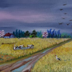 6433 ah, autor barbara józefowicz, po deszczu, 2015, akryl na płótnie, 25 x 70 cm