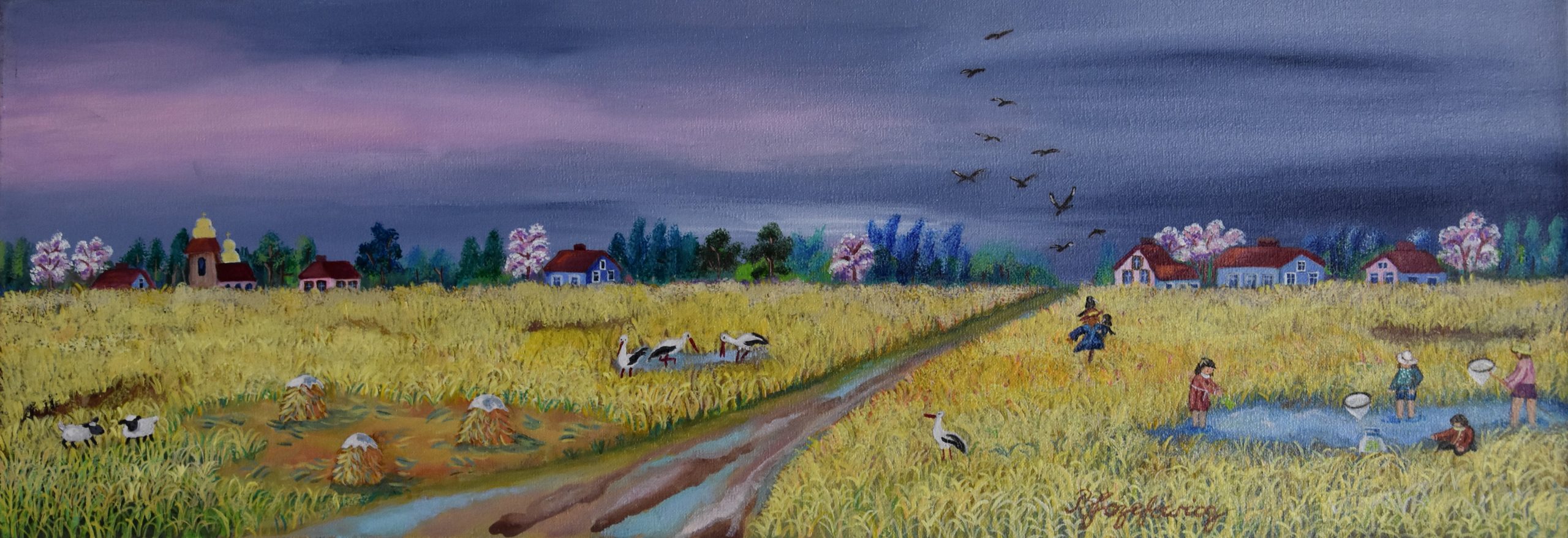 6433 ah, autor barbara józefowicz, po deszczu, 2015, akryl na płótnie, 25 x 70 cm