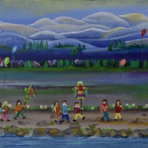 6434 ah, autor barbara józefowicz, topienie marzanny, 2015, akryl na płótnie, 25 x 70 cm
