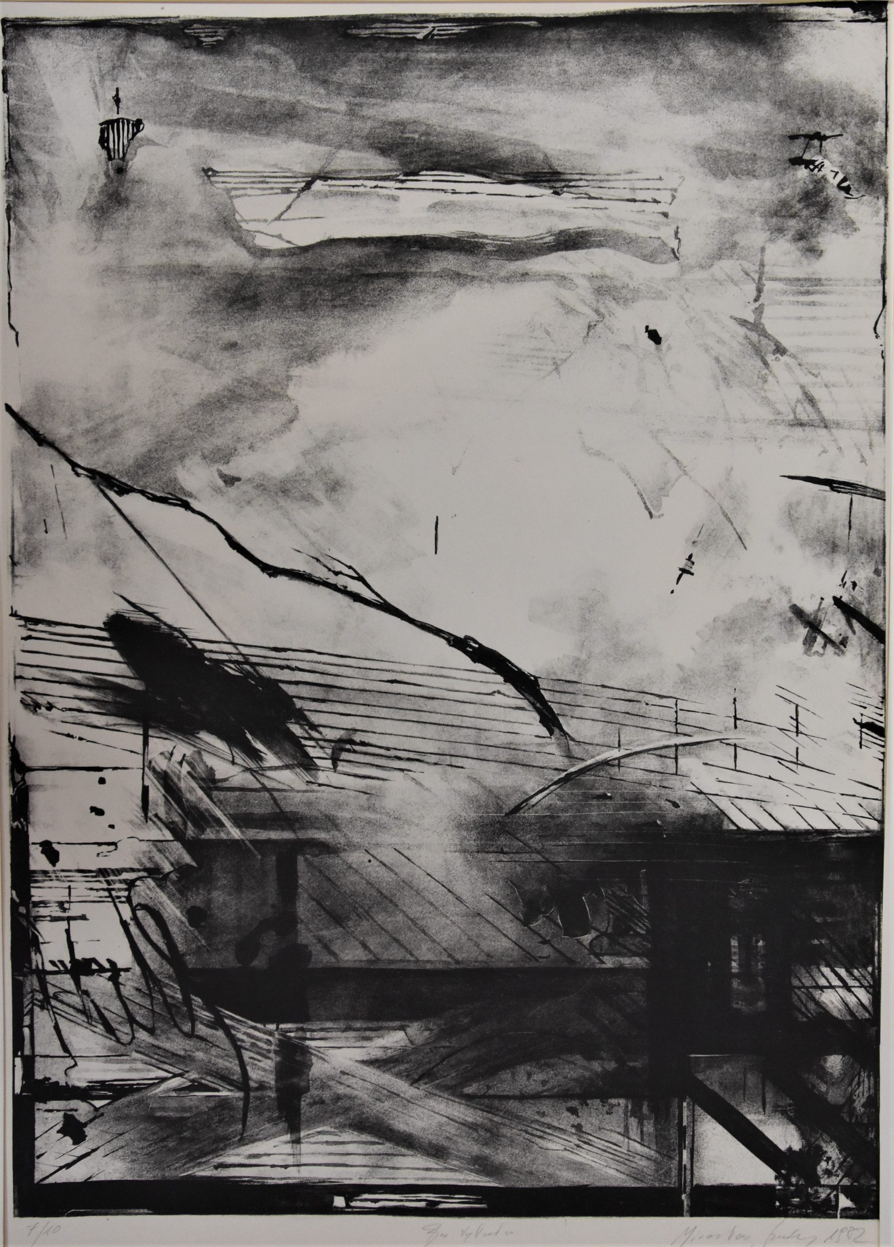 6438 ah, autor mirosław szudy, bez tytułu, 1982,  litografia, 64 x 46 cm