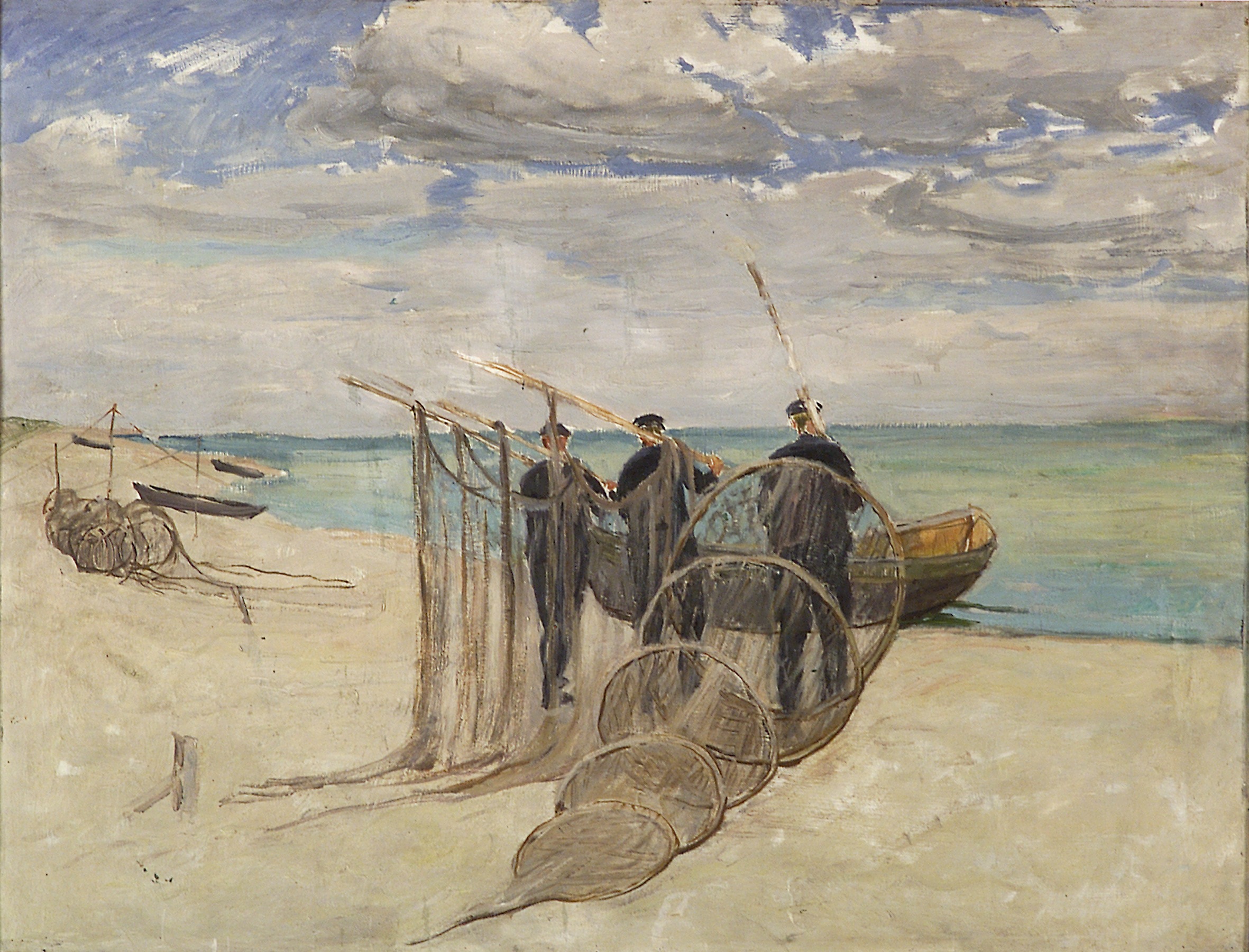 657 ah autor ignacy pinkas, rybacy idą do łodzi, 1933, olej tektura, 69x90,