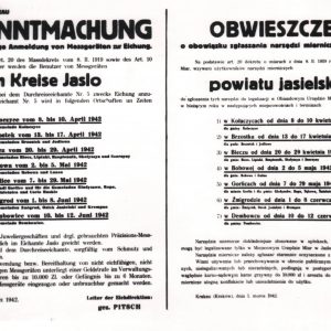 671 ahsid – obwieszczenie o obowiązku zgłoszenia narzędzi mierniczych do legalizacji przez władze niemieckie, 1942 r.