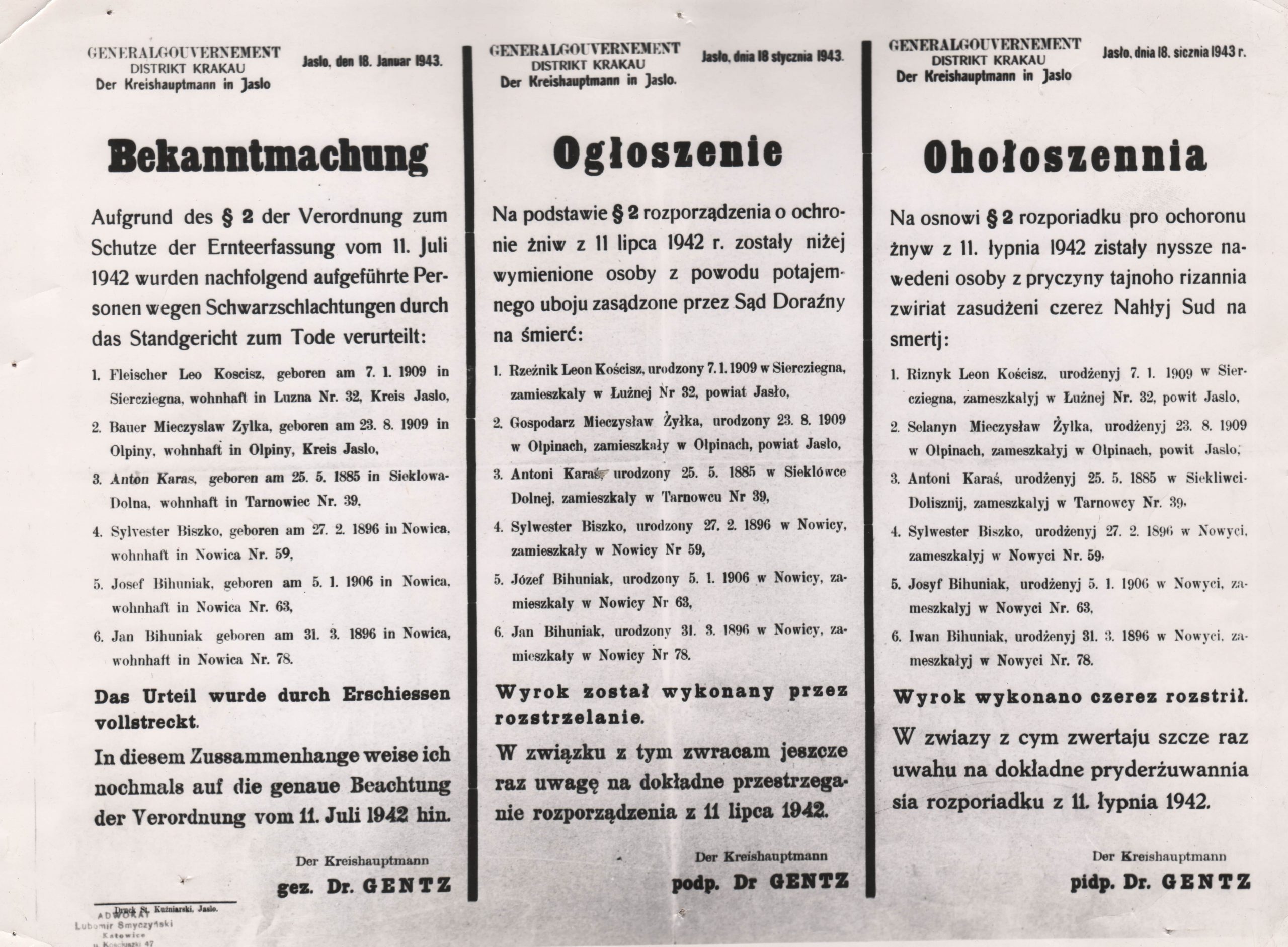 679 ahsid – obwieszczenie o wyroku śmierci wydanym na polaków, 1943 r.