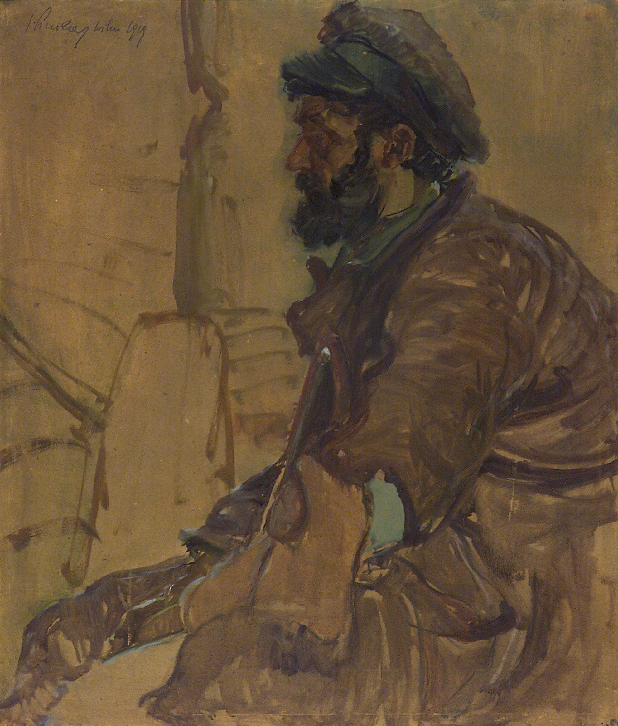 681 ah autor ignacy pinkas, Żebrak, 1919, olej tektura, 98x80 cm,