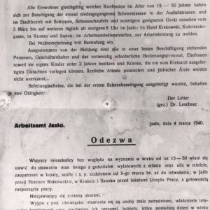 689 ahsid – ogłoszenie o obowiązku odśnieżania, 1940 r.