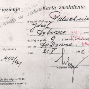 698 ahsid – zwolnienie józefa paluchniaka z więzienia w jaśle, 1944 r.