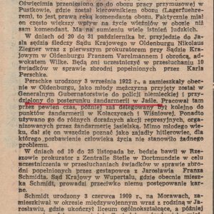 811 ahsid – wycinek prasowy relacjonujący przesłuchanie świadków w sprawie zbrodni karola czapli, karla perschke, franza schmidta i oskara bӓckera gestapowców w jaśle.