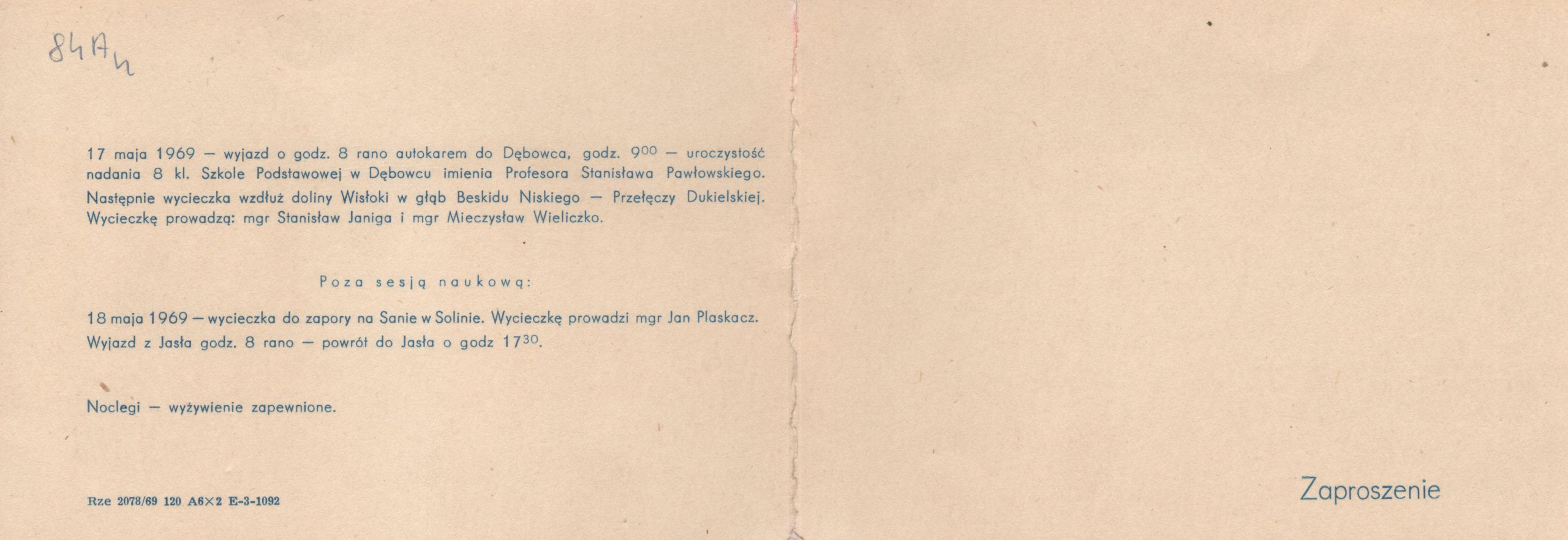 84 ahsid – zaproszenie na sesję naukową dotyczącą prof. stanisława pawłowskiego, 1969 r.