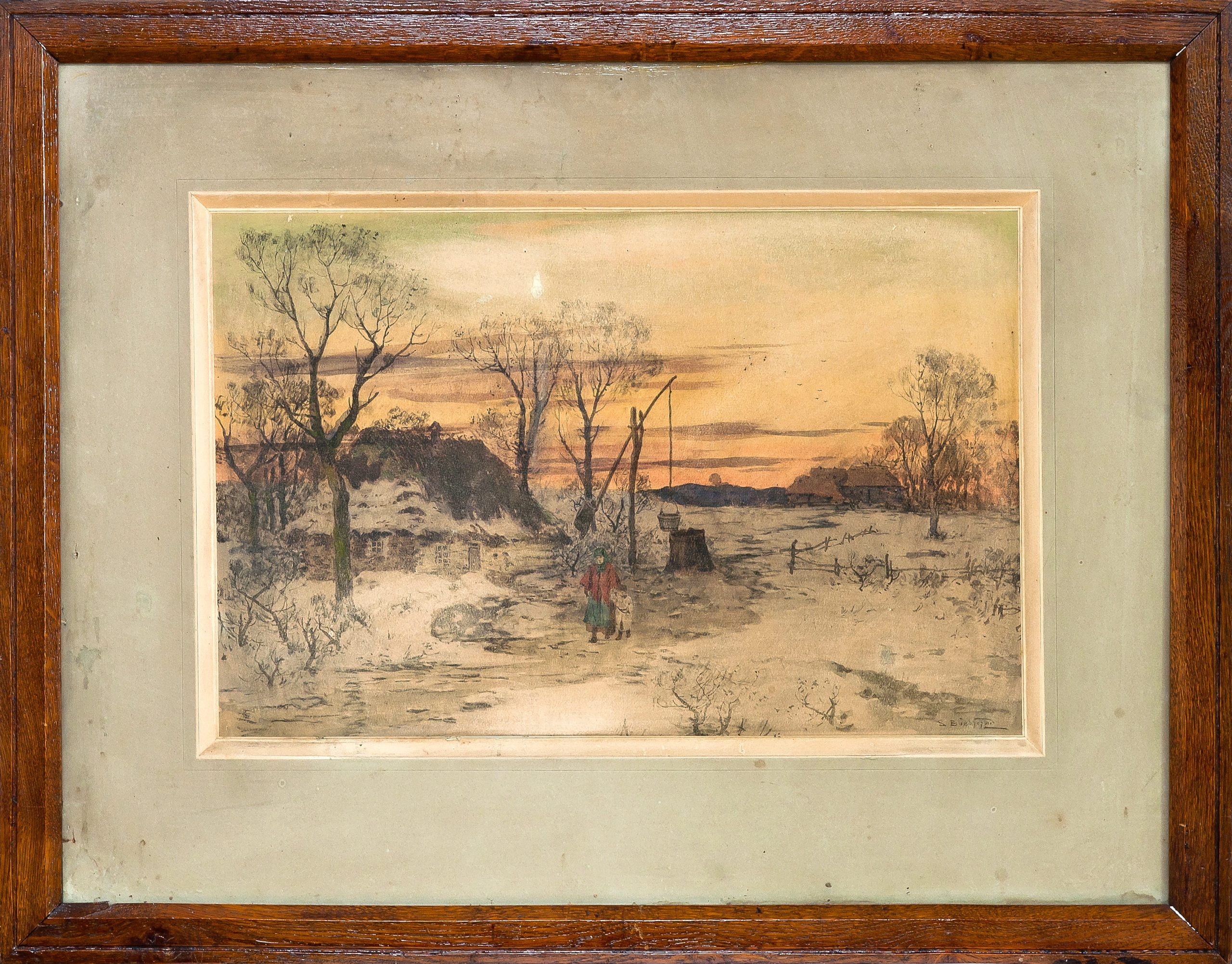847 ah akwarela pejzaż wiejski, seweryn bieszczad, 78x62 cm. pocz xx w.