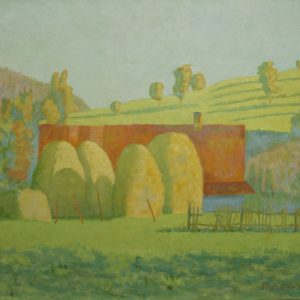 902 ah, autor st. witowski z jasła, zachód słońca w komańczy, 1972, olej na płótnie, 55x75 cm