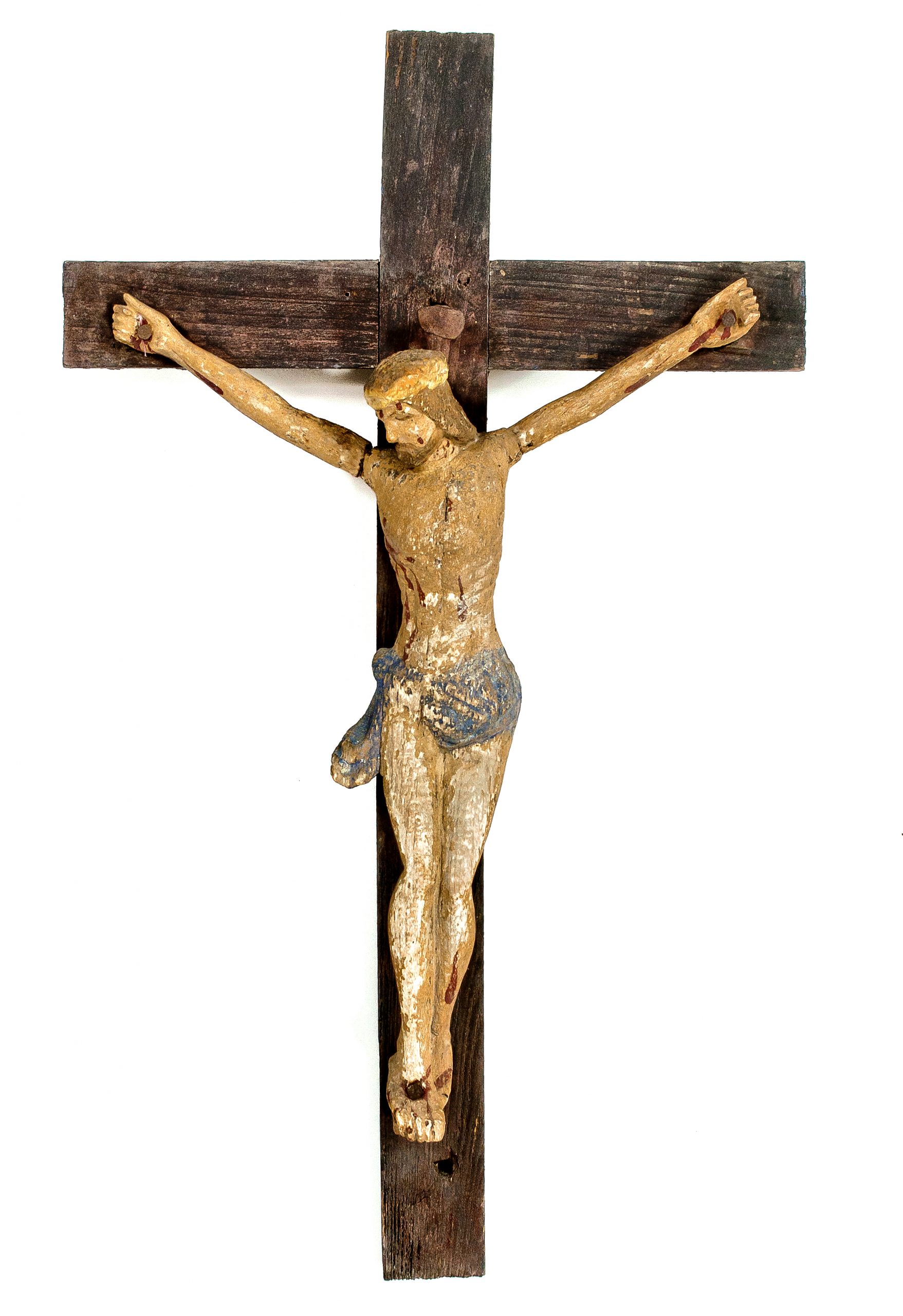 991 etnografia - jezus ukrzyżowany, eksponat jest częścią drewnianej kapliczki, brzostek, i połowa xix w.,