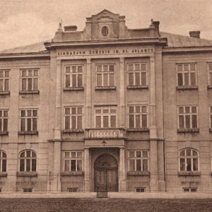 2240 afh jasło  gmach gimnazjum żeńskiego przy ul. lenartowicza, karta pocztowa przed r. 1939.