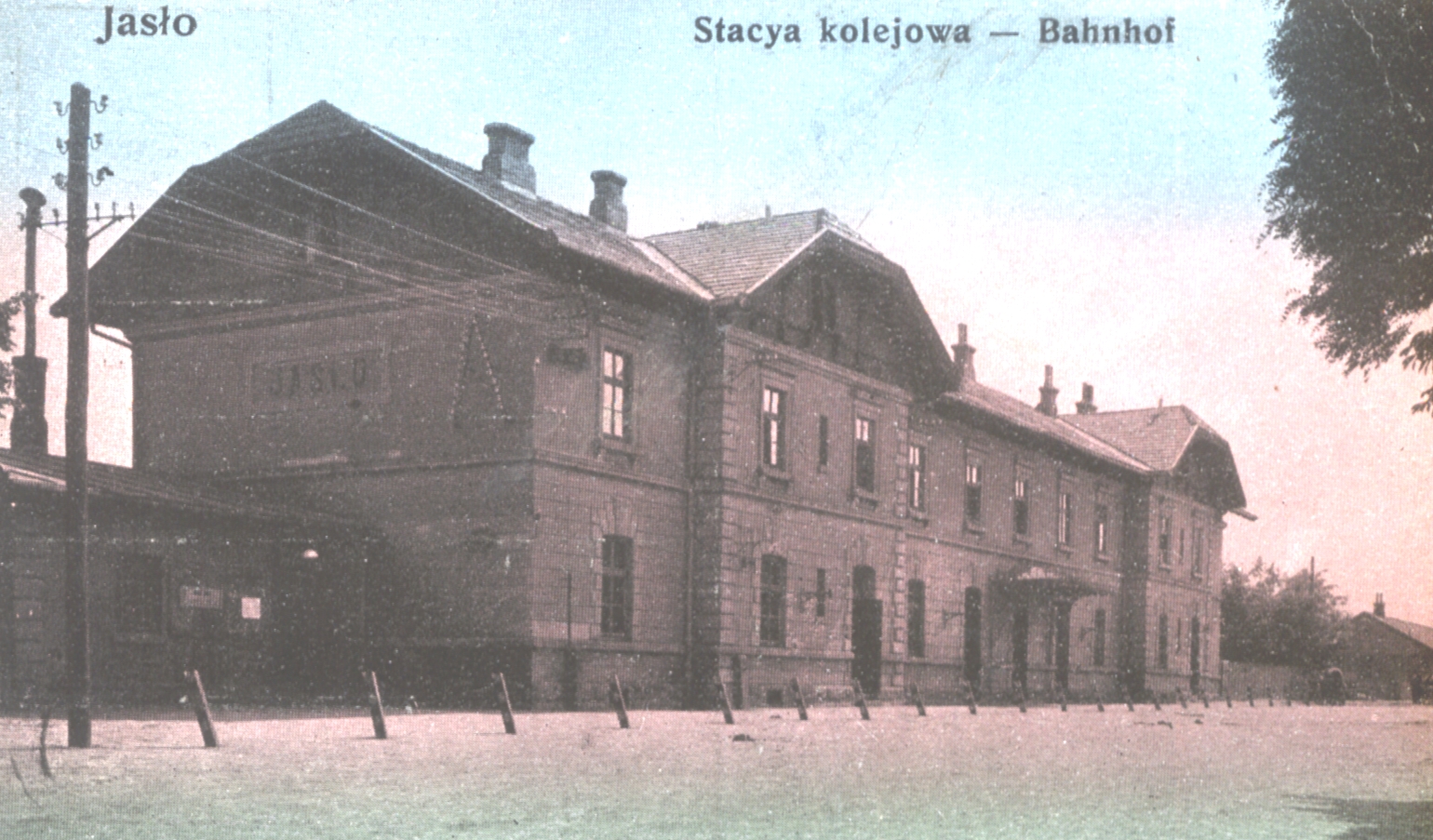 2578 afh jasło-dworzec kolejowy, pocztówka kolorowa z pocz. xx w.