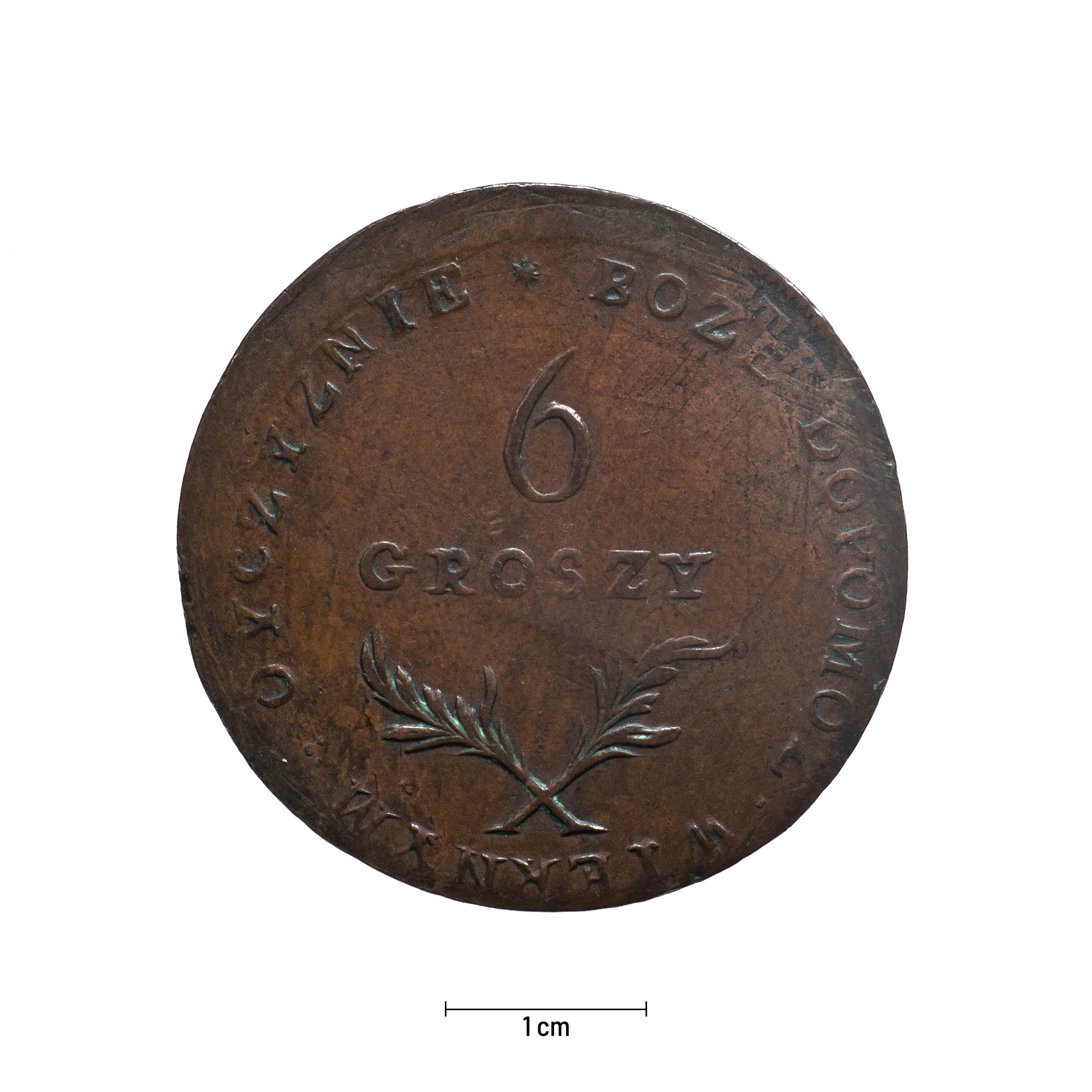 0771 zbiory numizmatyczne st. kadyiego; księstwo warszawskie (1813); 6 groszy  zamość- rewers