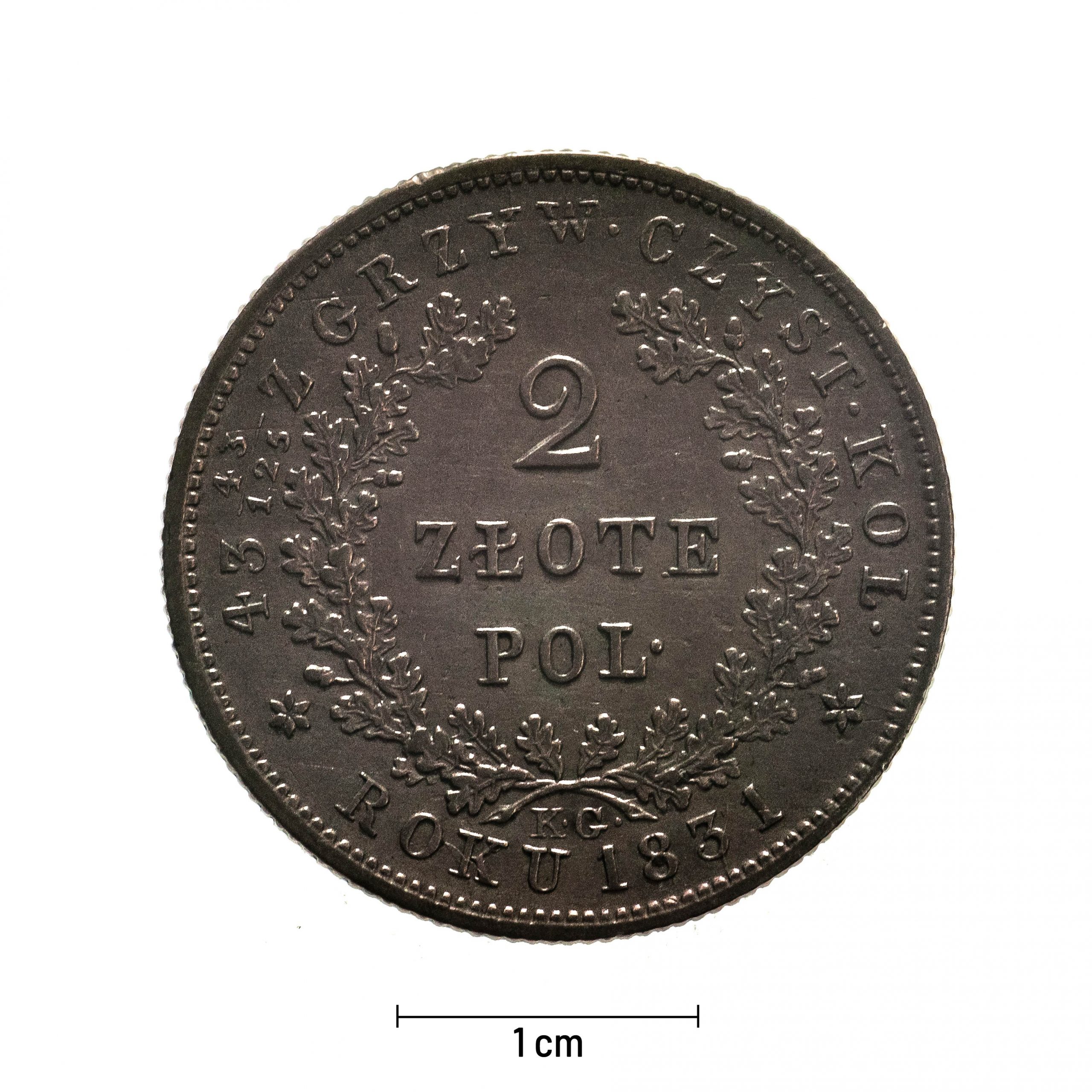 0835 zbiory numizmatyczne st. kadyiego; królestwo polskie (1831); 2 złote – rewers