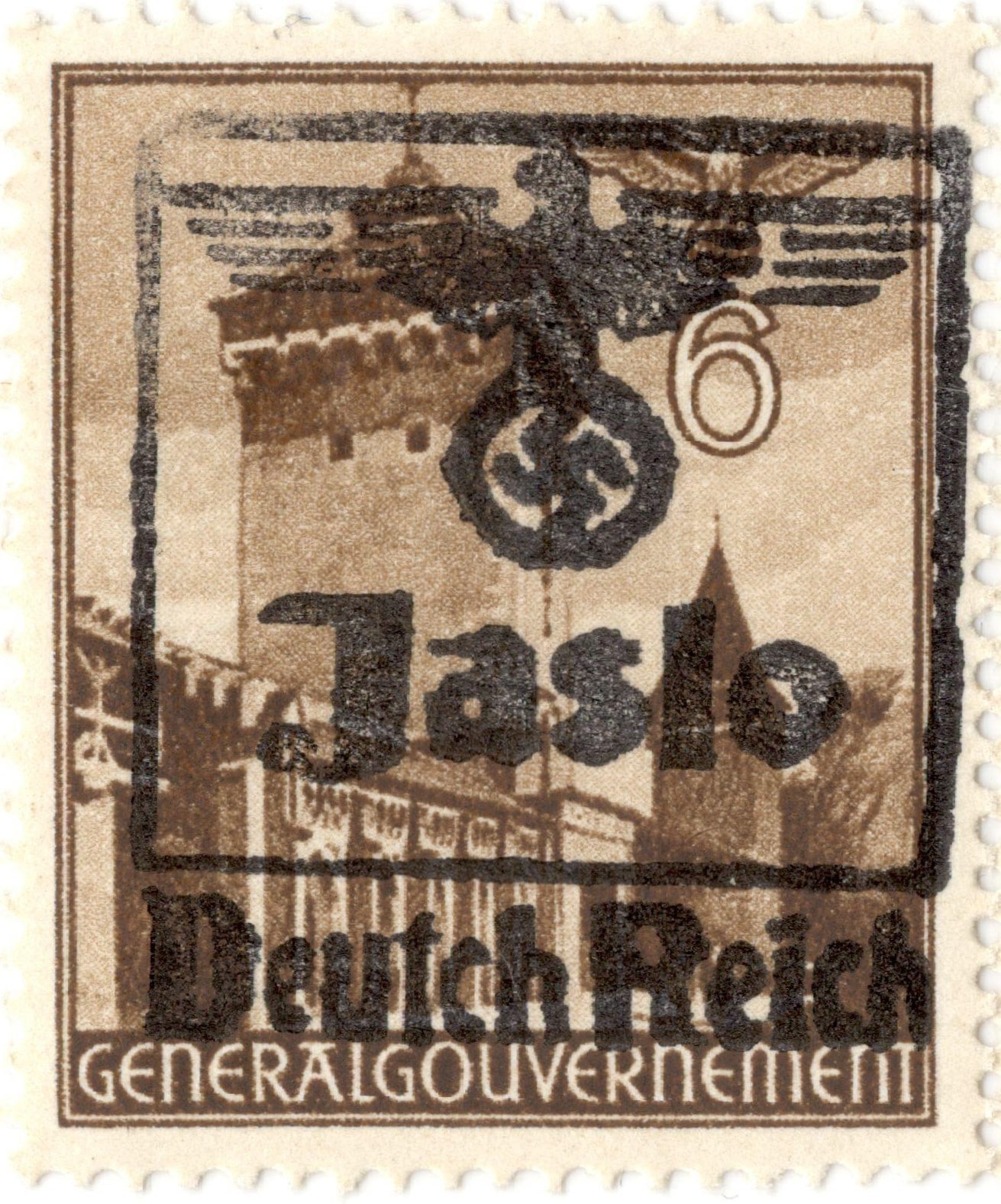 4532 ahsid – znaczek pocztowy z okresu okupacji niemieckiej z nabitą pieczęcią jasło. ii wojna światowa.