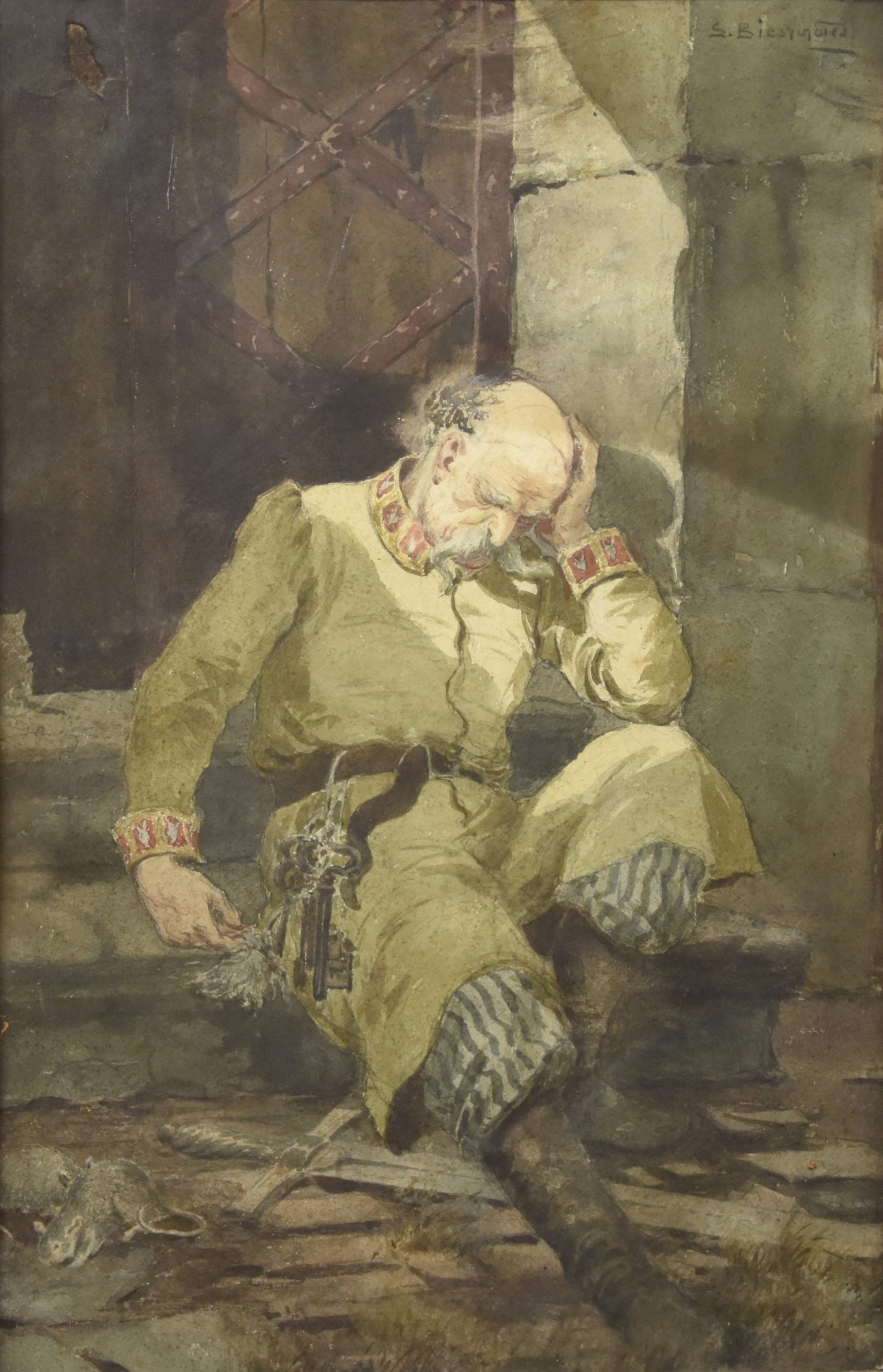 1159 a-h, seweryn bieszczad, klucznik odpoczywający, akwarela, 48,5x32 cm