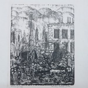 168 a-h, stanisław witowski z jasła, fragment zniszczonej przez okupanta elektrowni miejskiej, drzeworyt