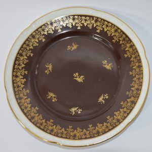 1786 a-h, talerzyk, chodzież, 1924-50, porcelana, złocenia, śr. 17,3 cm