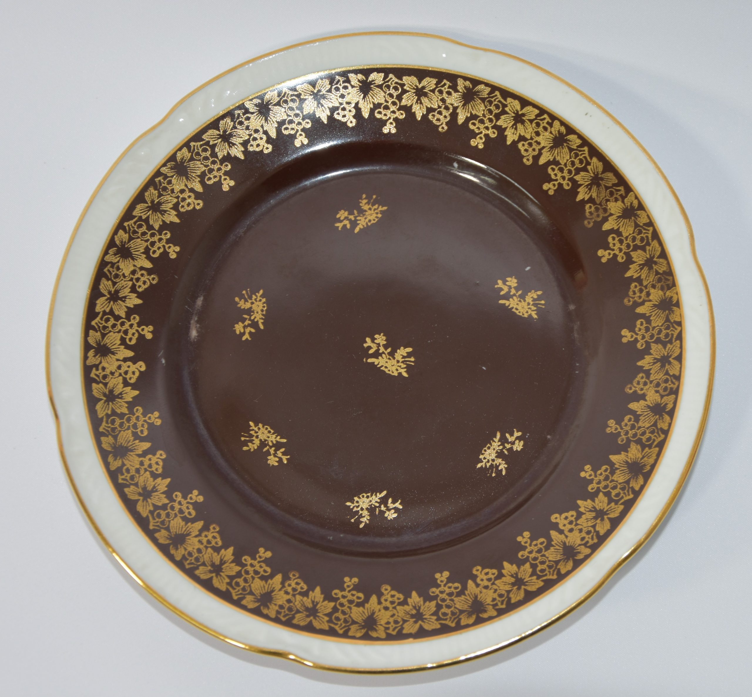 1786 a-h, talerzyk, chodzież, 1924-50, porcelana, złocenia, śr. 17,3 cm