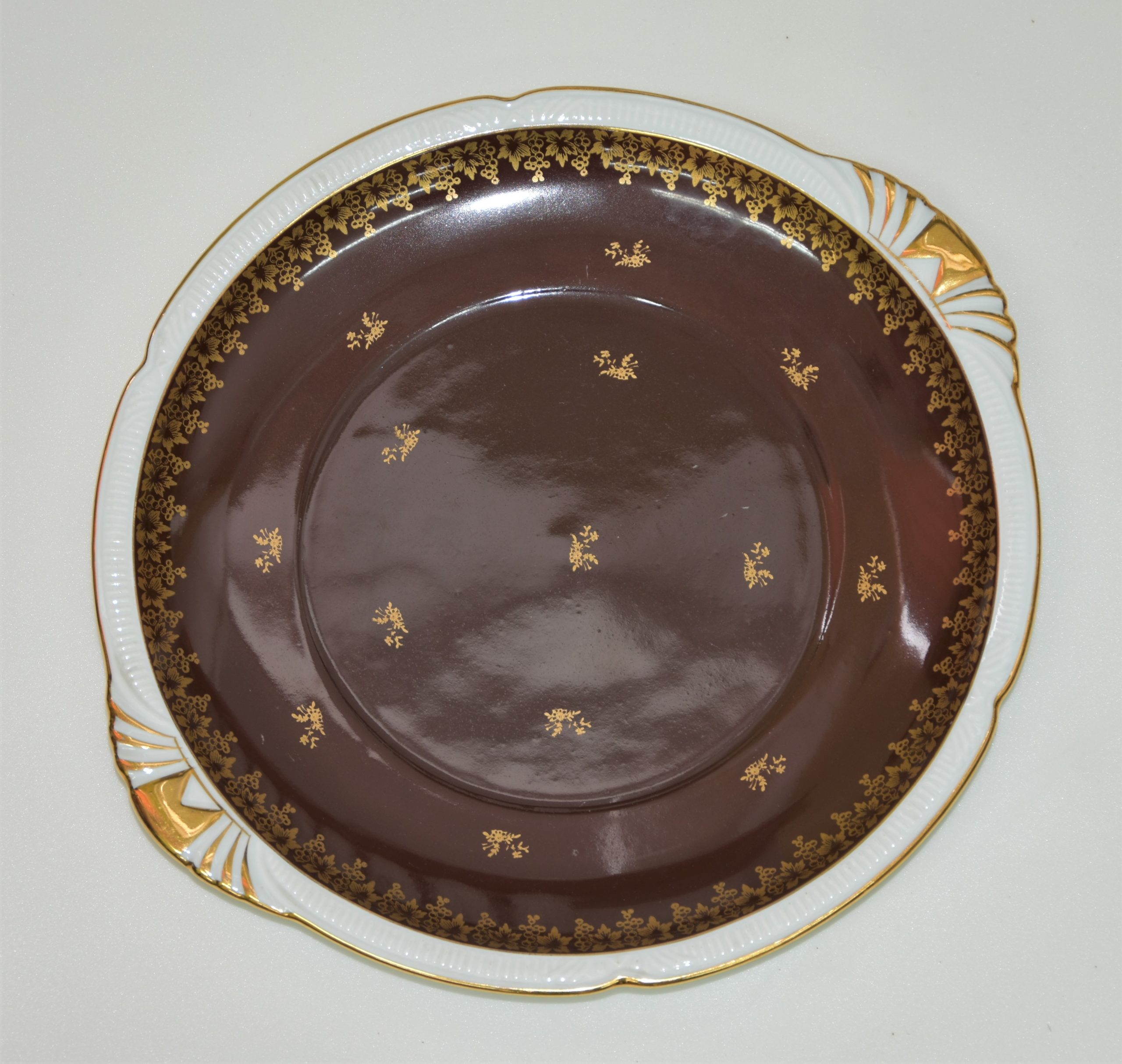 1805 a-h, patera, chodzież, 1924-50, porcelana, złocenia, śr. 25,5 cm