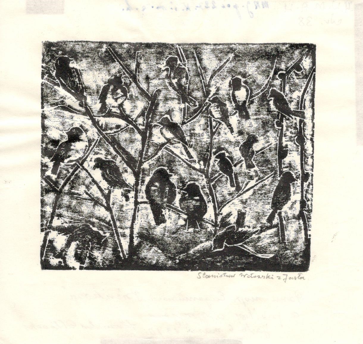 227 a-h, stanisław witowski z jasła, ptaki, drzeworyt