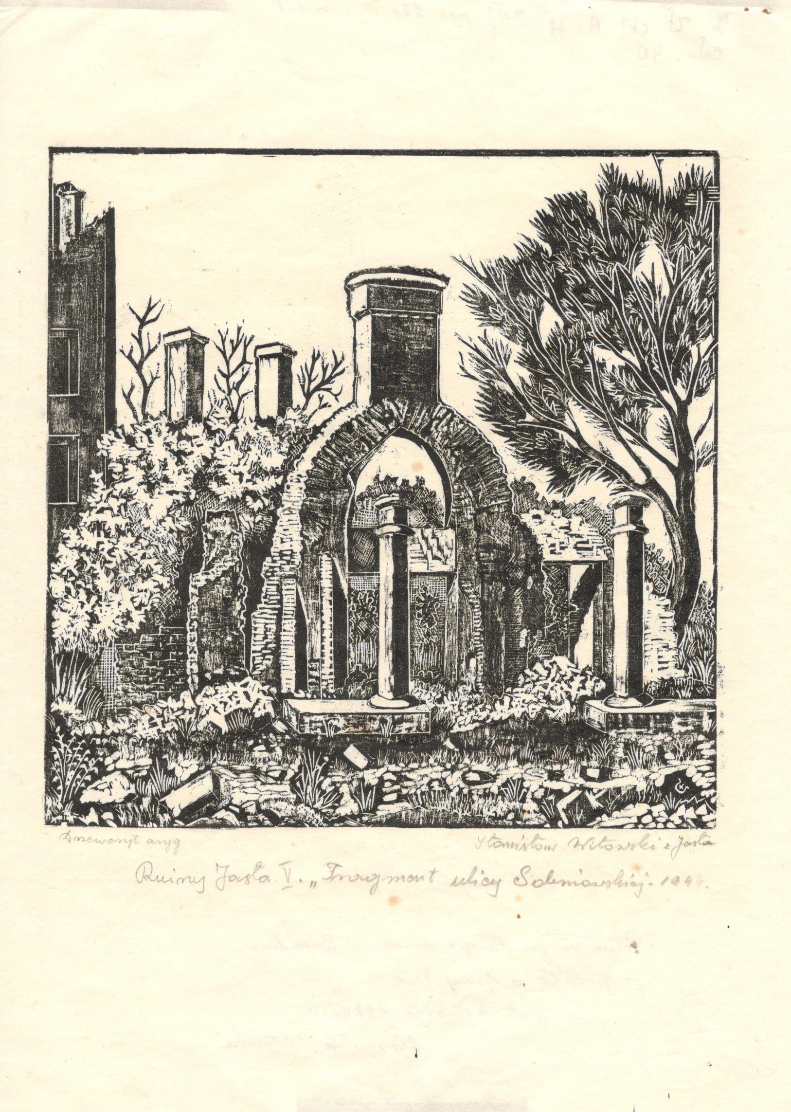 229 a-h, stanisław witowski z jasła, fragment ul. sobniowskiej 1944, drzeworyt