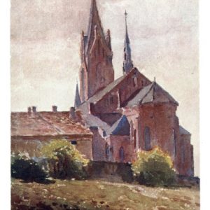 2625 ahsid kościół franciszkanów w jaśle, pocztówka wg. akwareli apolinarego kotowicza