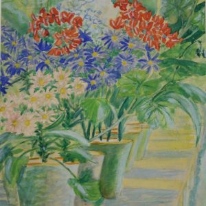 4525 a-h, stanisław witowski z jasła, kwiaty w cieplarni, 1944, akwarele, 34 x 26 cm