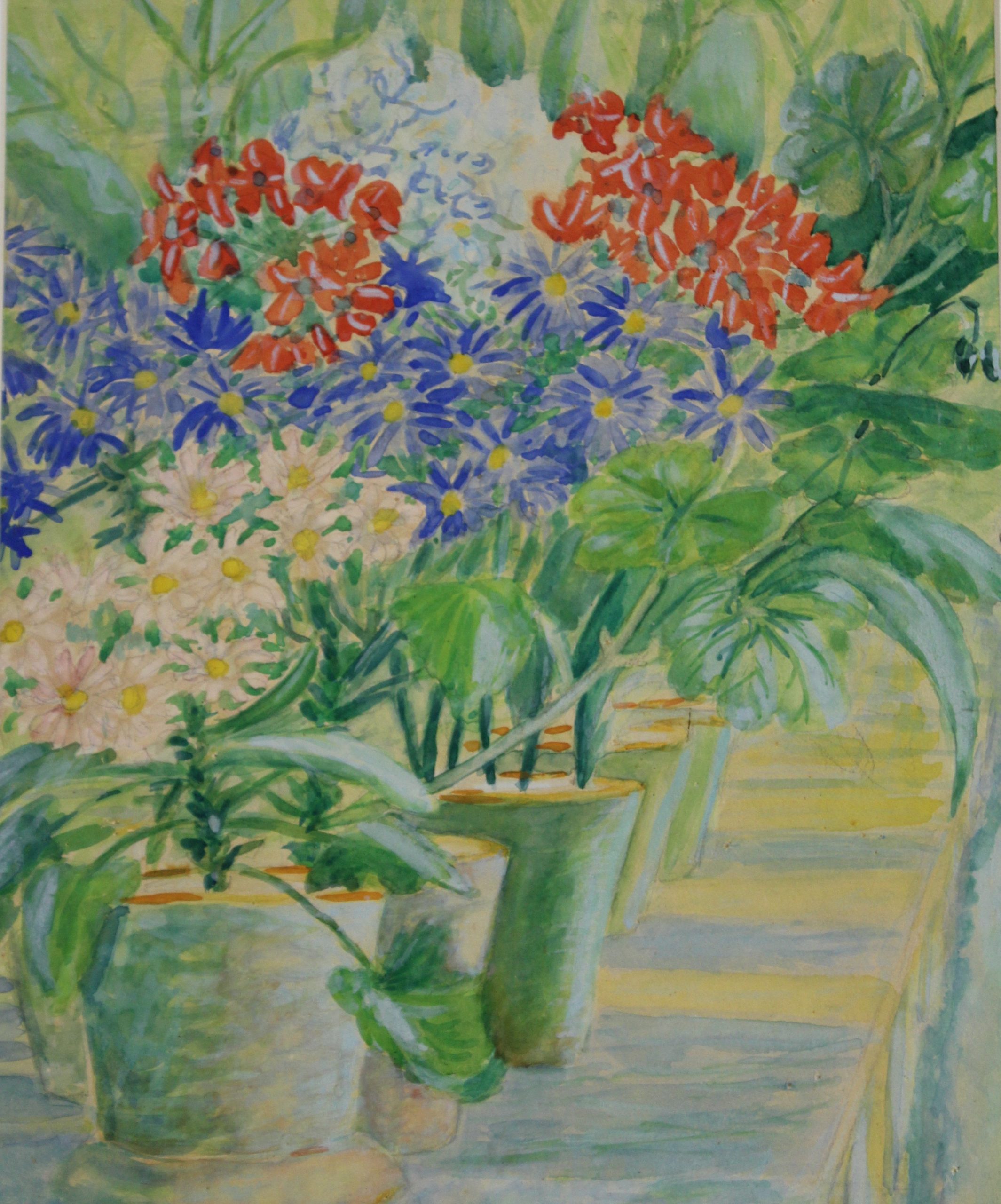 4525 a-h, stanisław witowski z jasła, kwiaty w cieplarni, 1944, akwarele, 34 x 26 cm