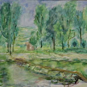 4527 a-h, stanisław witowski z jasła, kładka na rzece wisłoce, 1948, akwarele, 24 x 31 cm