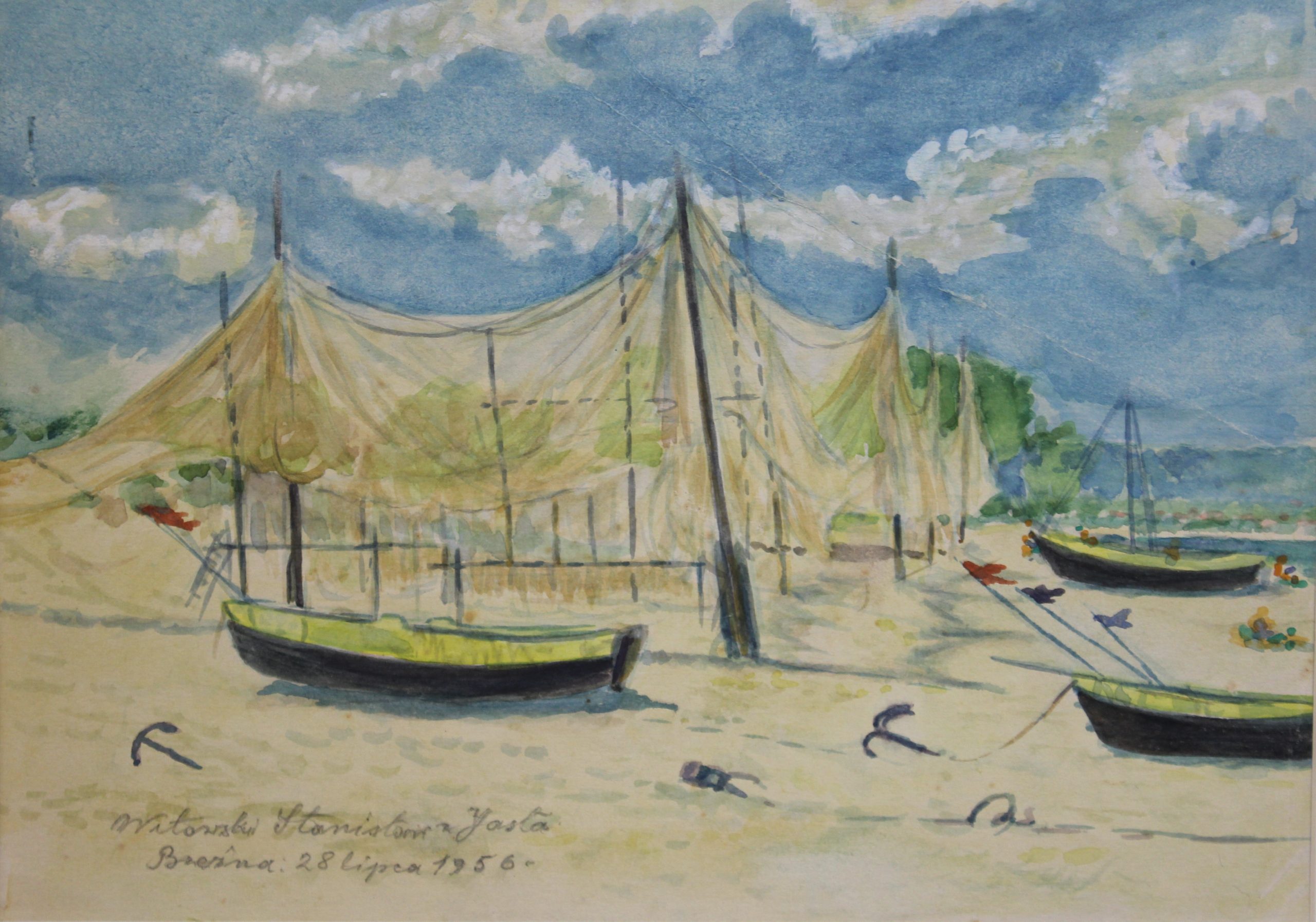 4533 a-h, stanisław witowski z jasła, sieci rybackie, 1956, akwarele, 24,5 x 35 cm
