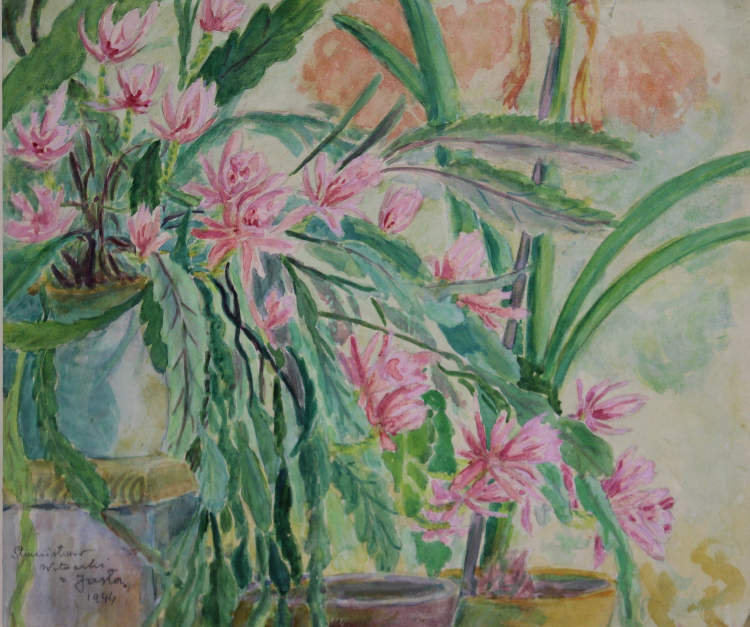 4537 a-h, stanisław witowski z jasła, kaktus w kwieciu, 1944, akwarele, 28 x 32,5 cm