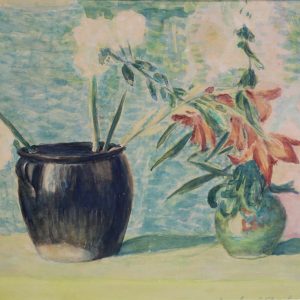 4538 a-h, stanisław witowski z jasła, kwiaty w dzbankach, 1944, akwarele, 23,5 x 30 cm